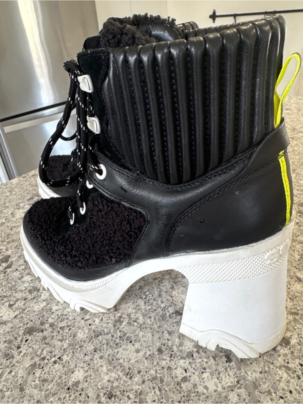 Brex™ Leather & Faux Shearling Block Heel Lace-Up Bootie - Picture 6 of 10
